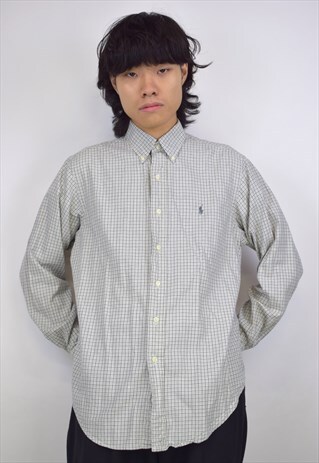 VINTAGE 90S POLO RALPH LAUREN LIGHT GREY CHECKERED SHIRT