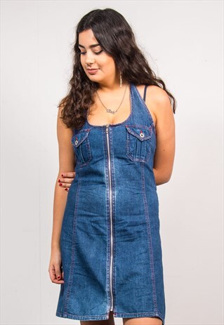 VINTAGE 90'S DARK BLUE DENIM MINI DRESS