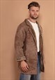 VINTAGE 80'S MEN BUTTON UP SHEEPSKIN COAT IN BEIGE