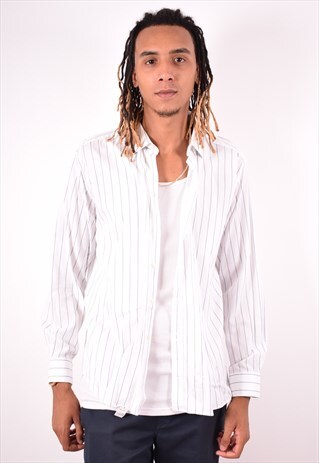 VALENTINO MENS VINTAGE SHIRT XL WHITE STRIPES 90S