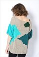 Y2K BEIGE GREEN KNIT ABSTRACT COW PRINT TOP