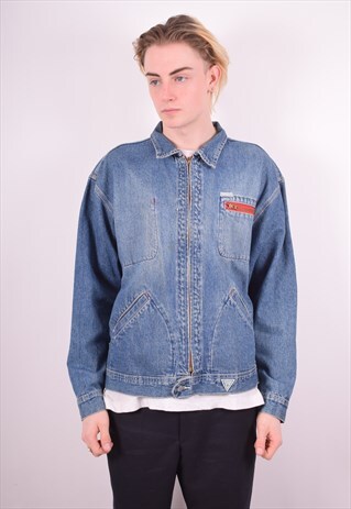 GUESS MENS VINTAGE DENM JACKET XL BLUE 90S