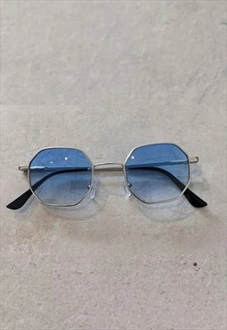 Colour Lensed Octagonal Sunglasses - Blue