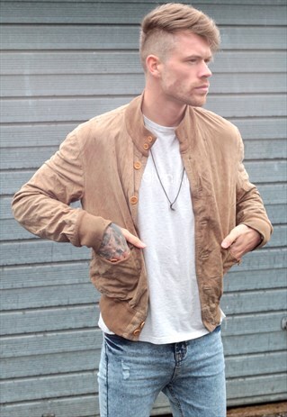 1980'S VINTAGE STONE SUEDE BOMBER JACKET