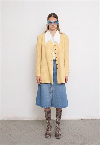 VINTAGE YELLOW WOOL BLAZER JACKET OVERSIZED CHECK 90S