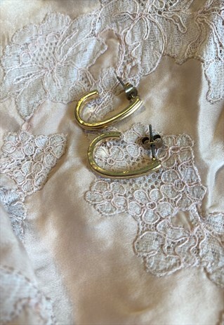 GOLD TONE HOOP EARRINGS STUDS VINTAGE