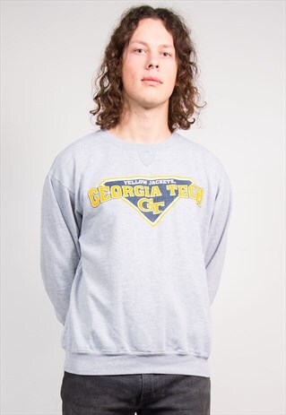 VINTAGE 90'S GREY GEORGIA TECH COLLEGE SWEATSHIRT JUMPER