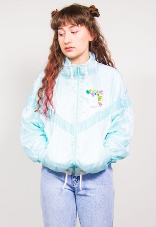 VINTAGE 90'S PASTEL TURQUOISE SHELL TRACKSUIT JACKET