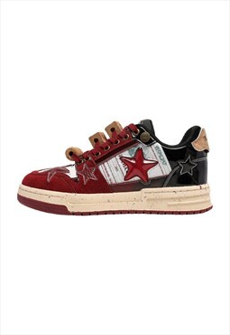 Patchwork sneakers star trainers retro skater shoes in red 