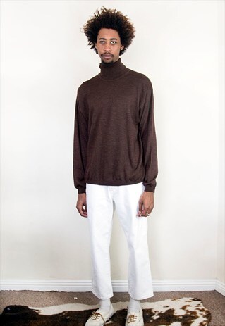 90S MINIMALIST BROWN MERINO WOOL TURTLE NECK JUMPER LARGE