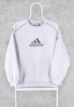 Vintage Adidas White Sweatshirt Embroidered Spell Out Small