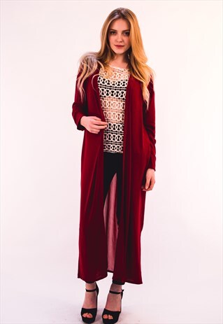 CHIFFON KNITTED LONG CARDIGAN IN WINE BURGUNDY
