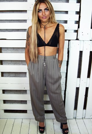 STRIPED SMART HIGH WAISTED VINTAGE TROUSERS