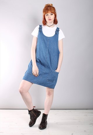 VINTAGE 90S DENIM PINAFORE DUNGAREE DRESS