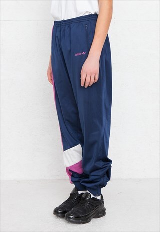 VINTAGE RETRO NAVY ADIDAS TRACK BOTTOMS JOGGERS