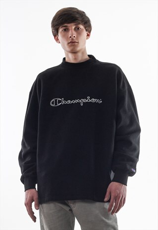 VINTAGE CHAMPION CREW NECK 90S BLACK BIG LOGO