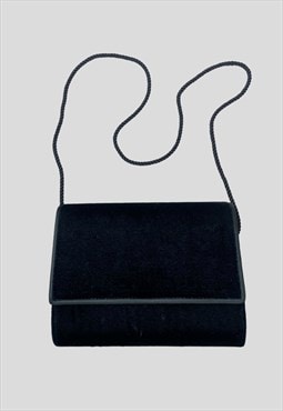 80's Black Velvet Vintage Satin Trim Ladies Evening Bag