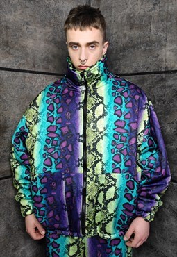 Snake jacket purple handmade reversible python fleece coat