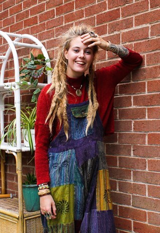 FAIRTRADE AUTUMN PATCHWORK OVERALLS DUNGAREES