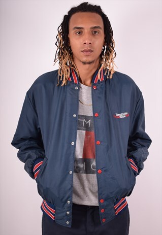 MENS VINTAGE BOMBER JACKET 2XL BLUE 90S