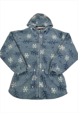 Vintage Jacket Retro Snowflake Pattern Blue Ladies Large