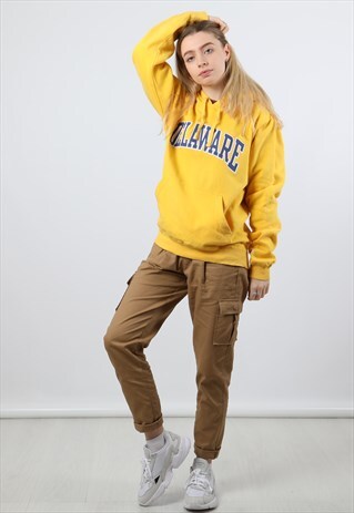 VINTAGE CHAMPION SMALL YELLOW EMBROIDERED COLLEGE HOODIE