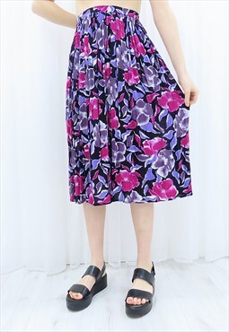 80s Vintage Multicoloured Floral Midi Skirt