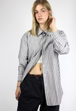 Vintage 90s Louis Feraud Striped Shirt Larger Grey