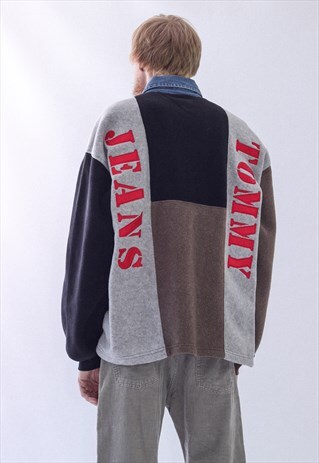 RARE VINTAGE MENS TOMMY JEANS FLEECE RUGBY TOP BIG LOGO