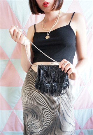 VINTAGE 90S BEADED SEQUIN TASSEL BAG