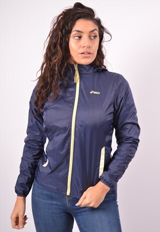 VINTAGE ASICS RAIN JACKET NAVY BLUE