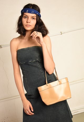 VINTAGE 90S MINIMALIST PARIS CHIC FAUX LEATHER BAG IN BROWN