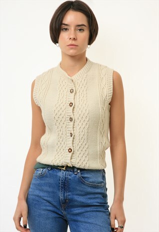 LOVELY BEIGE VINTAGE VEST WITH POPCORN EMBROIDERED 3441