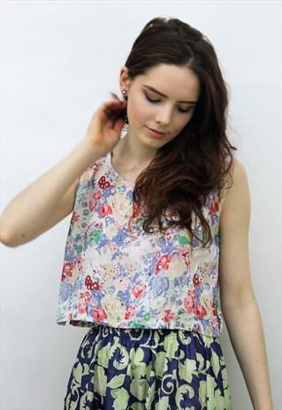 VINTAGE 1980S PASTEL FLORAL CROP TOP