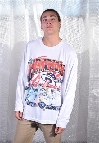VINTAGE WHITE LONG SLEEVE TEE WITH 1998 BASEBALL DESIGN