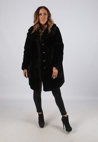 VINTAGE FAUX FUR COAT JACKET SHORT MID UK 16 XL (J3E)