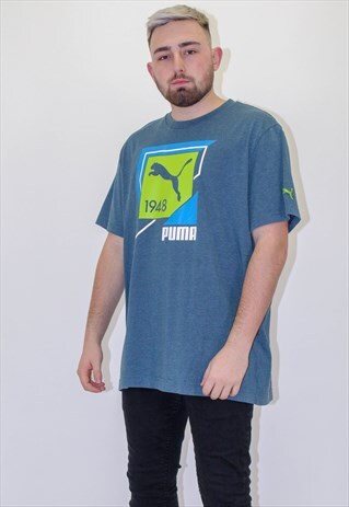 VINTAGE PUMA LOGO T-SHIRT IN BLUE IN XXL
