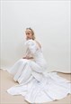 VINTAGE 80S SEQUINS PUFFY SLEEVES BOW LAYERED WEDDING DRESS