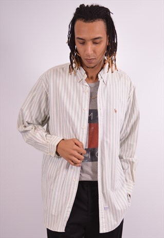 POLO RALPH LAUREN MENS VINTAGE SHIRT LARGE WHITE STRIPES 90S