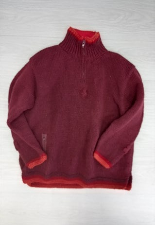 00s Pachamama Handknit Wool Jumper Burgundy