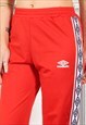 VINTAGE UMBRO JOGGERS IN RED LOUNGE POPPER TRACKIES XS