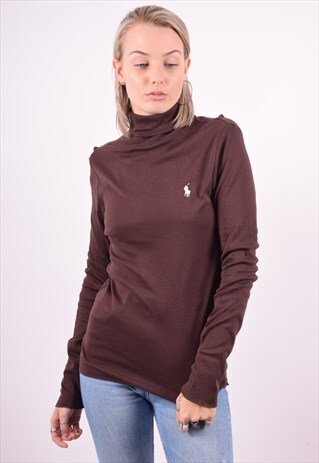 RALPH LAUREN WOMENS VINTAGE TOP LONG SLEEVE LARGE BROWN 90'S
