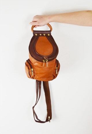 TAN BROWN LEATHER RUCKSACK / BACKPACK BAG