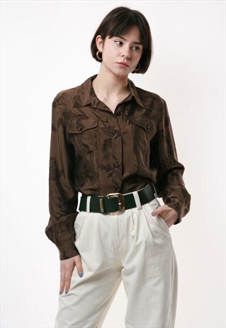80S VINATAGE BROWN MAX MARA BLOUSE SHIRT 1459