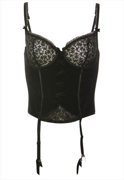 Vintage Black Lace Trim Corset - M