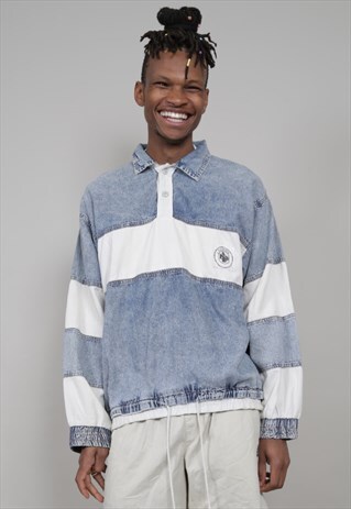 80'S VINTAGE LOCATION OVERSIZED DENIM POLO SWEATER