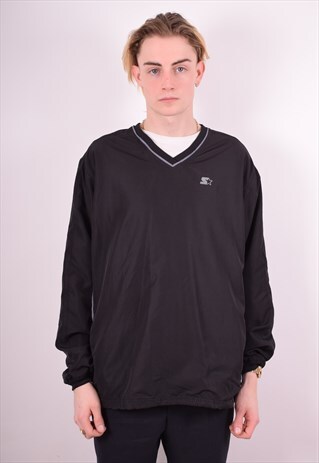 STARTER MENS VINTAGE TRACKSUIT TOP MEDIUM BLACK 90S