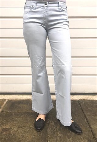 WOMENS ARMANI TROUSERS LIGHT BLUE BOOTCUT COTTON BOTTOMS