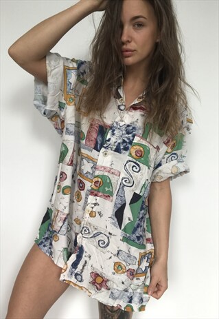 PATTERNED OVERSIZED RETRO VINTAGE UNISEX FESTIVAL SHIRT