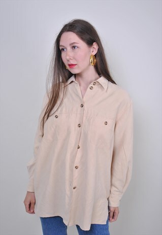 BEIGE CASUAL BLOUSE, OVERSIZE SUMMER SHIRT
